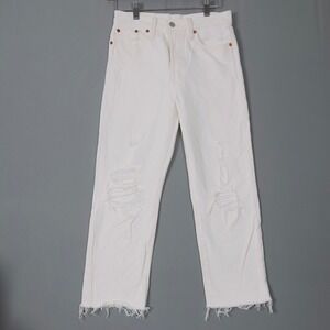 Levi's Wedgie Straight Crop White Distressed Raw Hem Jeans Women's 25